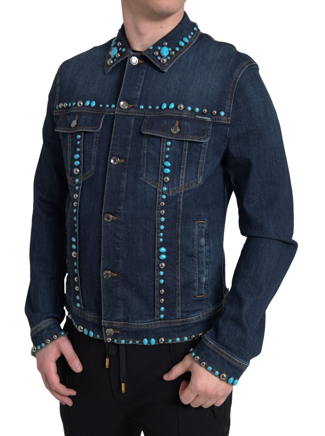 Dolce & Gabbana Embellished Turquoise Denim Jacket Dolce & Gabbana