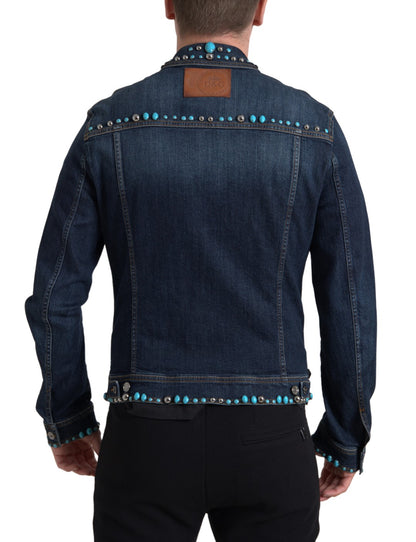 Dolce & Gabbana Embellished Turquoise Denim Jacket Dolce & Gabbana