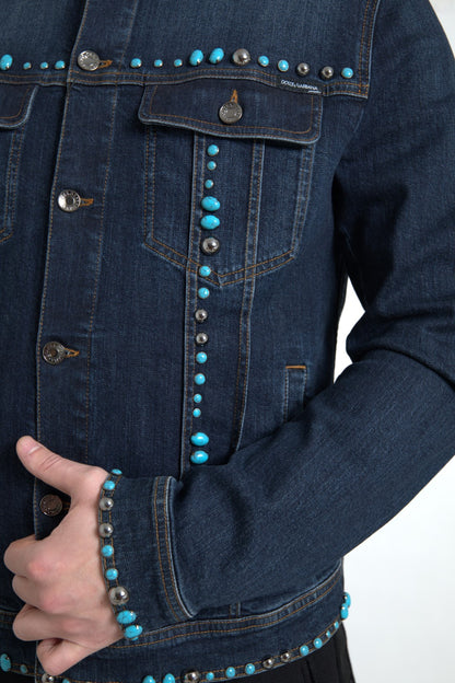 Dolce & Gabbana Embellished Turquoise Denim Jacket Dolce & Gabbana