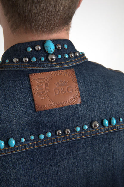 Dolce & Gabbana Embellished Turquoise Denim Jacket Dolce & Gabbana