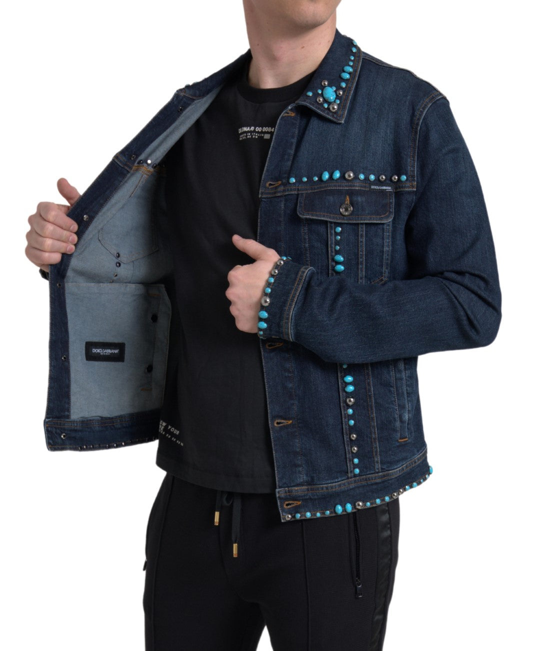 Dolce & Gabbana Embellished Turquoise Denim Jacket Dolce & Gabbana