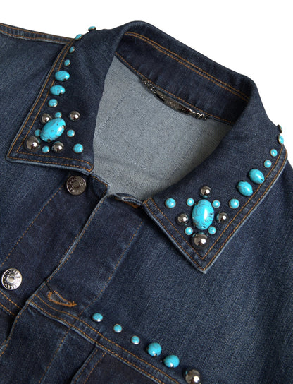 Dolce & Gabbana Embellished Turquoise Denim Jacket Dolce & Gabbana