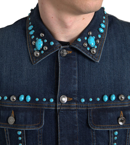 Dolce & Gabbana Embellished Turquoise Denim Jacket Dolce & Gabbana