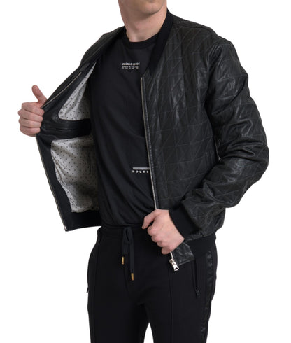 Dolce & Gabbana Elegant Black Leather Bomber Jacket Dolce & Gabbana