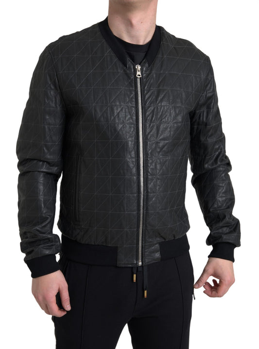 Dolce & Gabbana Elegant Black Leather Bomber Jacket Dolce & Gabbana