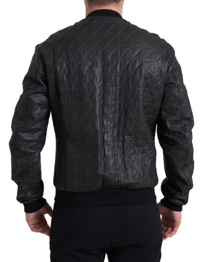 Dolce & Gabbana Elegant Black Leather Bomber Jacket Dolce & Gabbana