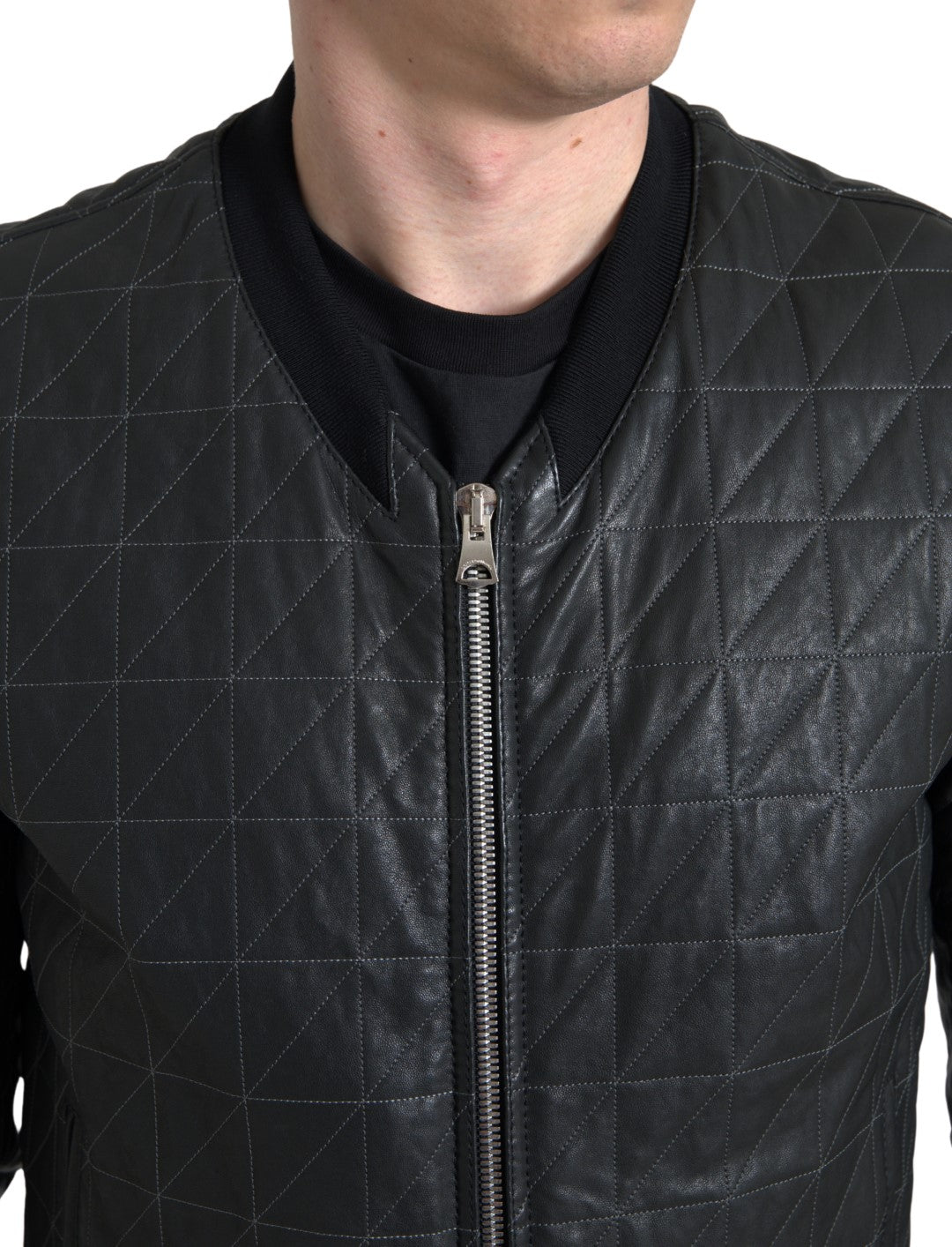 Dolce & Gabbana Elegant Black Leather Bomber Jacket Dolce & Gabbana