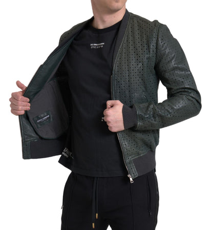 Dolce & Gabbana Emerald Green Goatskin Bomber Jacket Dolce & Gabbana