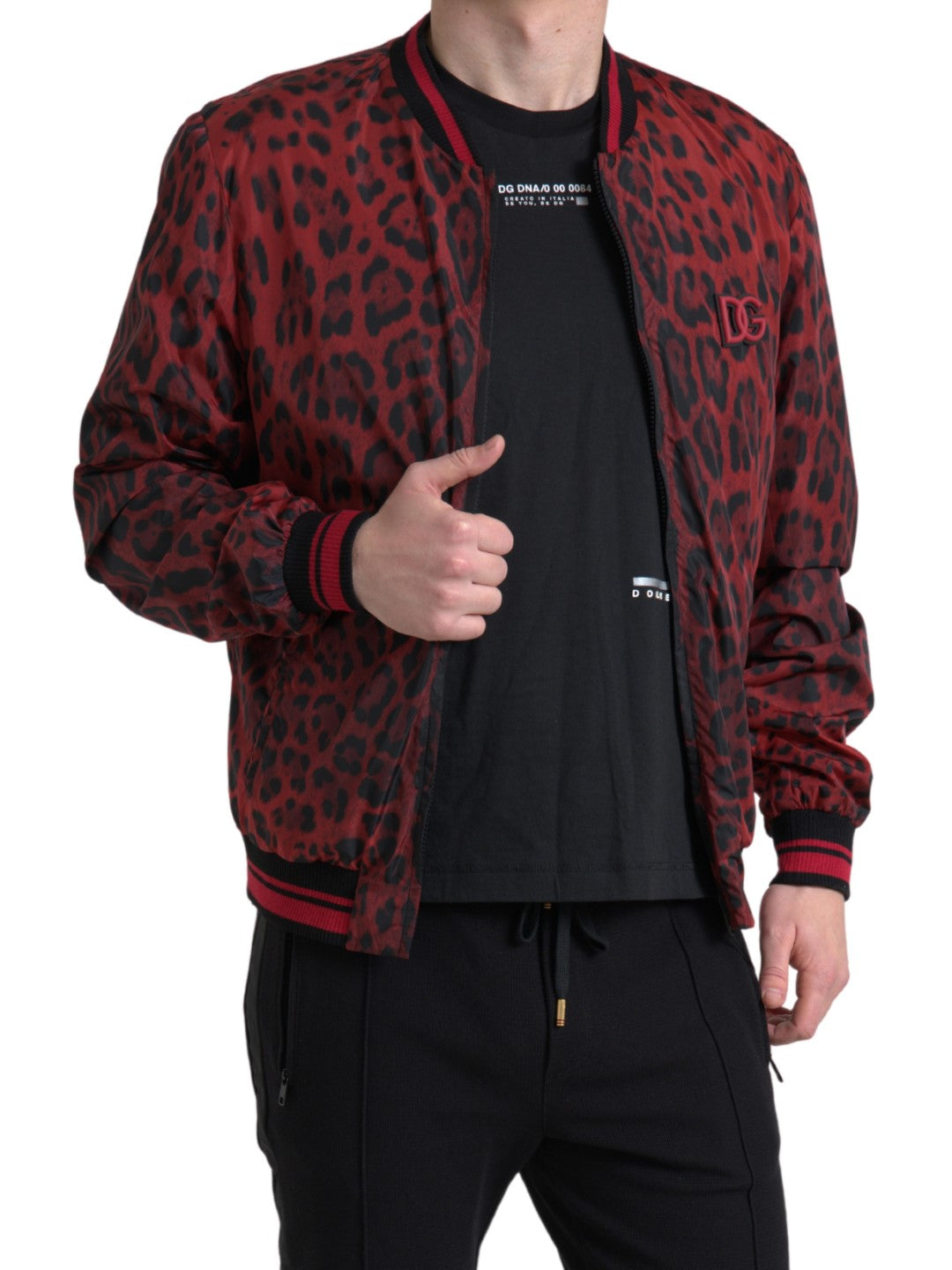 Dolce & Gabbana Red Leopard Print Bomber Jacket Dolce & Gabbana