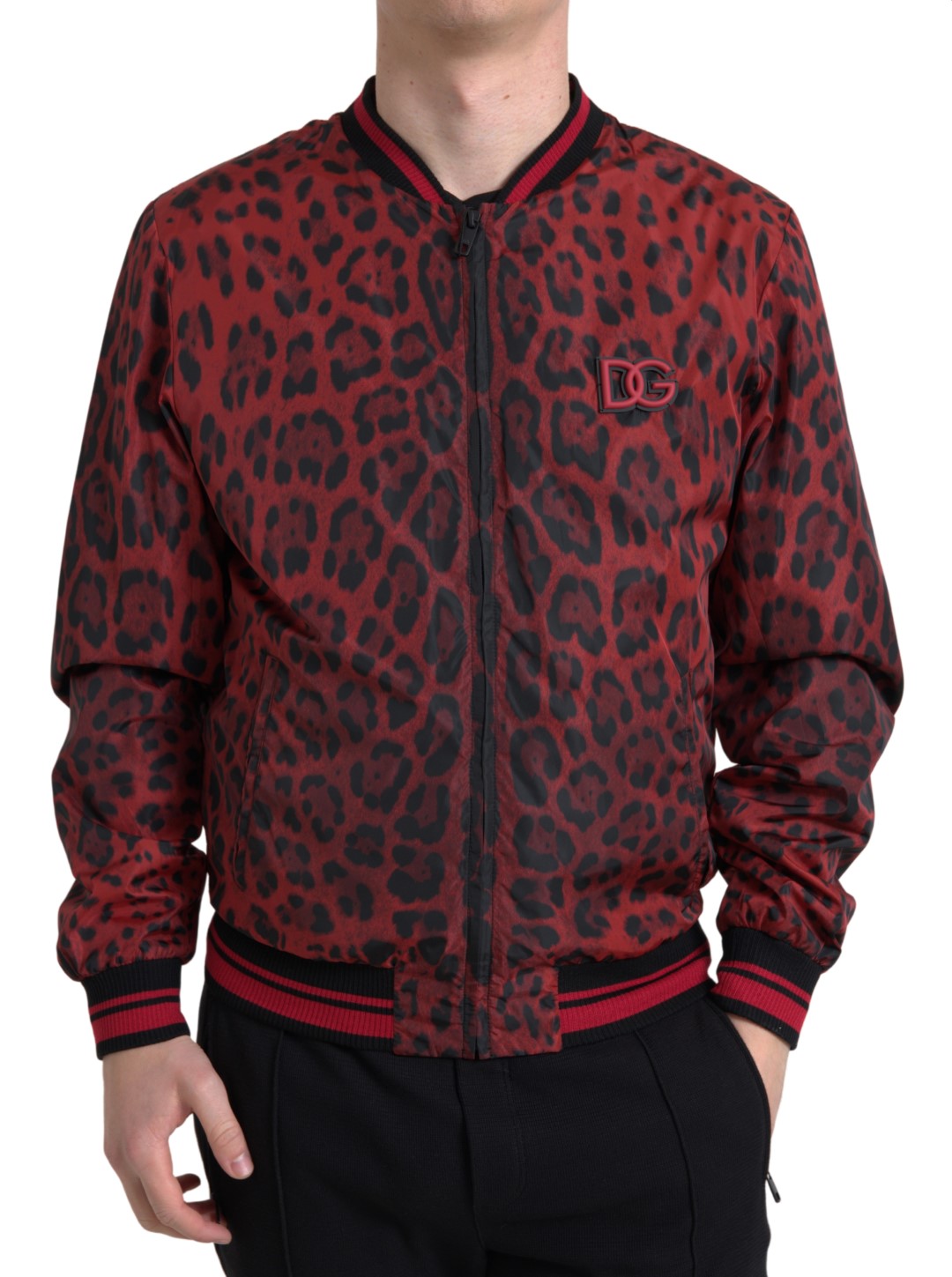 Dolce & Gabbana Red Leopard Print Bomber Jacket Dolce & Gabbana