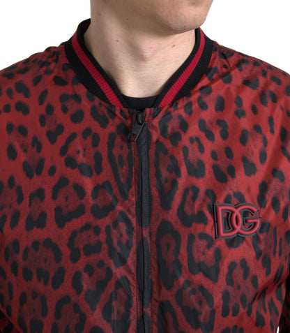 Dolce & Gabbana Red Leopard Print Bomber Jacket Dolce & Gabbana