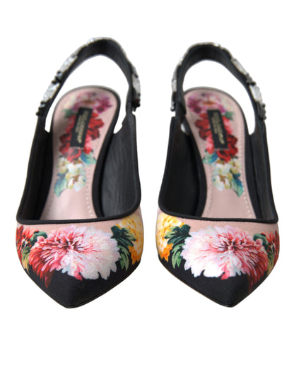 Dolce & Gabbana Floral Slingback Heels with Luxe Crystal Details Dolce & Gabbana