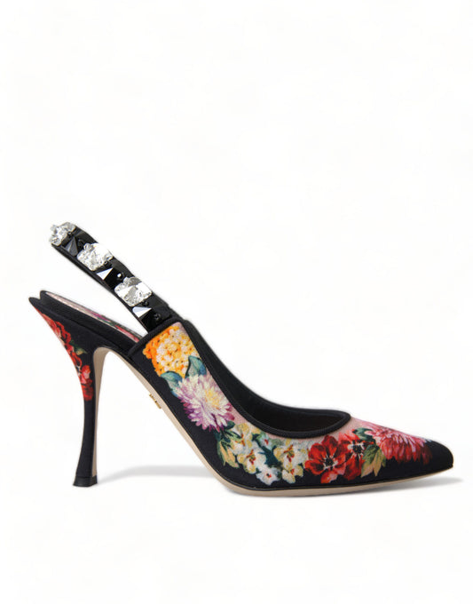 Dolce & Gabbana Floral Slingback Heels with Luxe Crystal Details Dolce & Gabbana