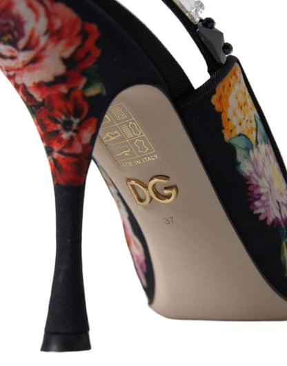 Dolce & Gabbana Floral Slingback Heels with Luxe Crystal Details Dolce & Gabbana