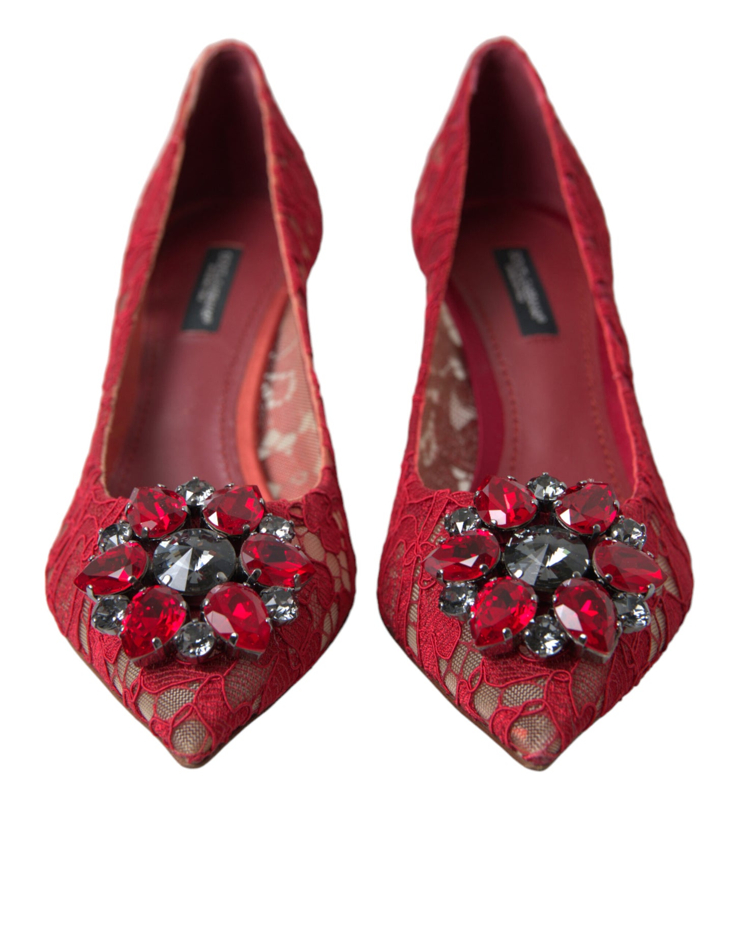 Dolce & Gabbana Radiant Red Lace Heels with Crystals Dolce & Gabbana