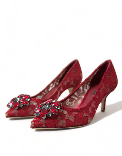 Dolce & Gabbana Radiant Red Lace Heels with Crystals Dolce & Gabbana