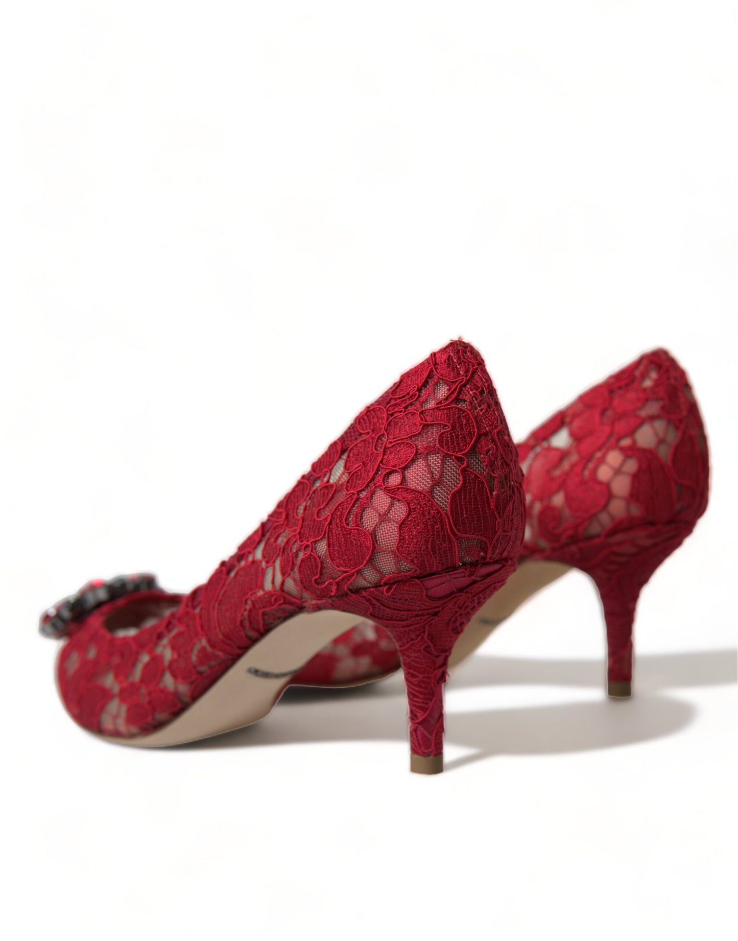 Dolce & Gabbana Radiant Red Lace Heels with Crystals Dolce & Gabbana