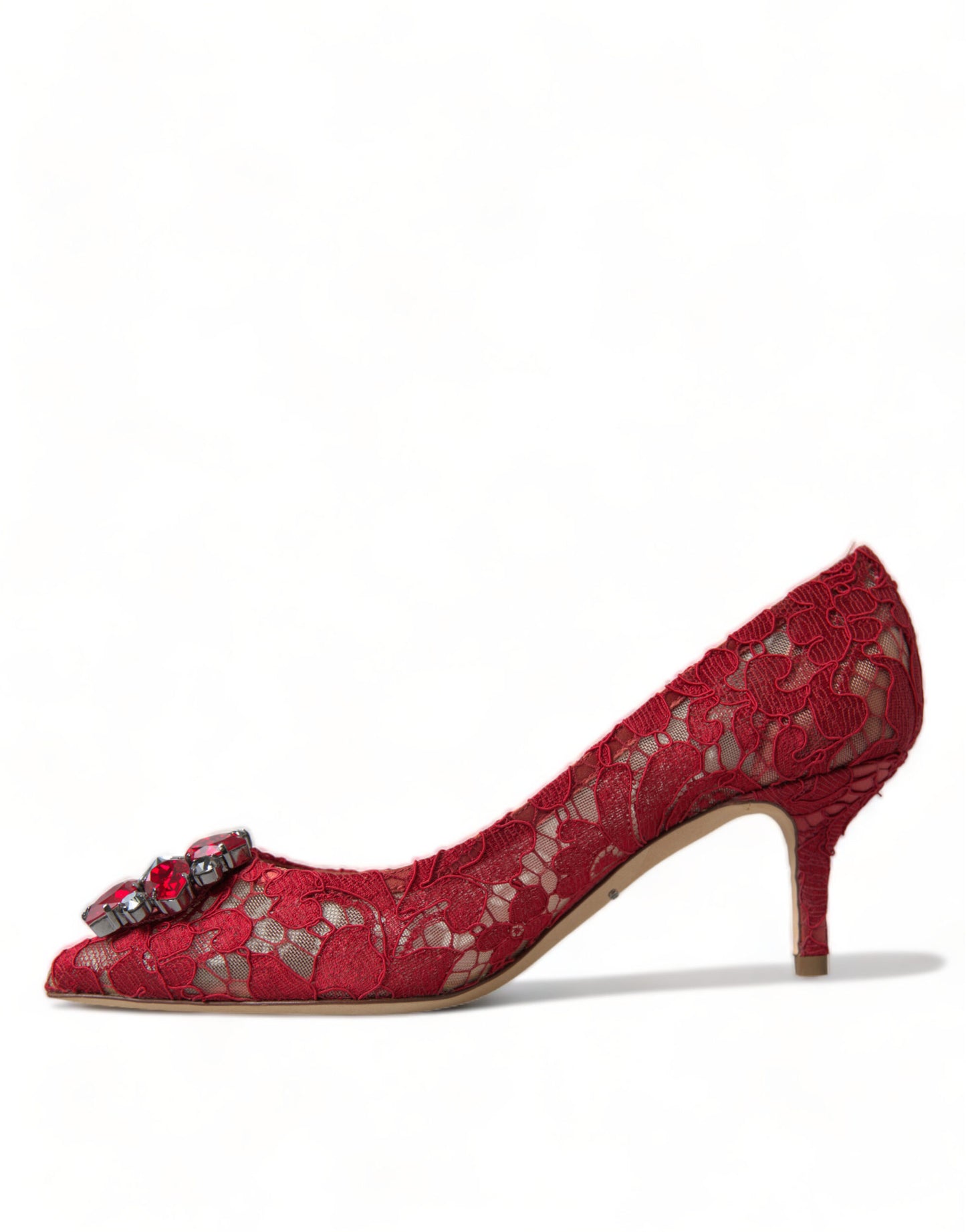 Dolce & Gabbana Radiant Red Lace Heels with Crystals Dolce & Gabbana