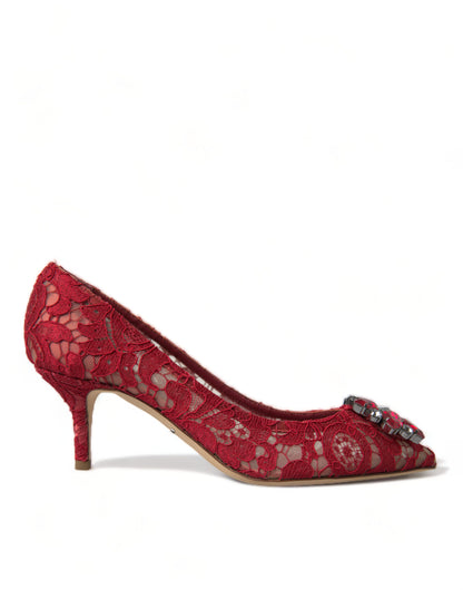 Dolce & Gabbana Radiant Red Lace Heels with Crystals Dolce & Gabbana