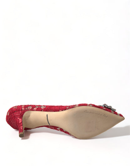 Dolce & Gabbana Radiant Red Lace Heels with Crystals Dolce & Gabbana