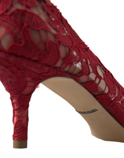 Dolce & Gabbana Radiant Red Lace Heels with Crystals Dolce & Gabbana