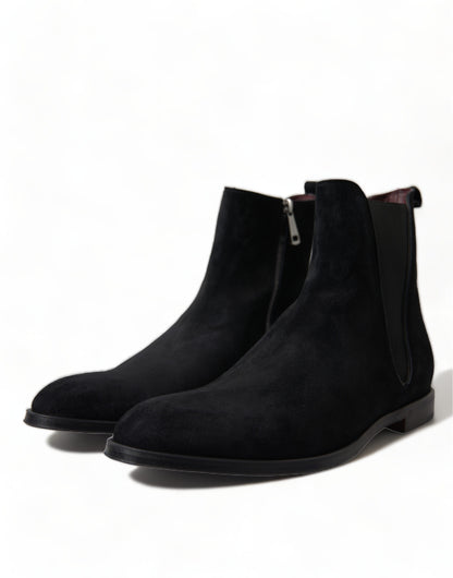 Dolce & Gabbana Elegant Black Velvet Mid-Calf Boots Dolce & Gabbana