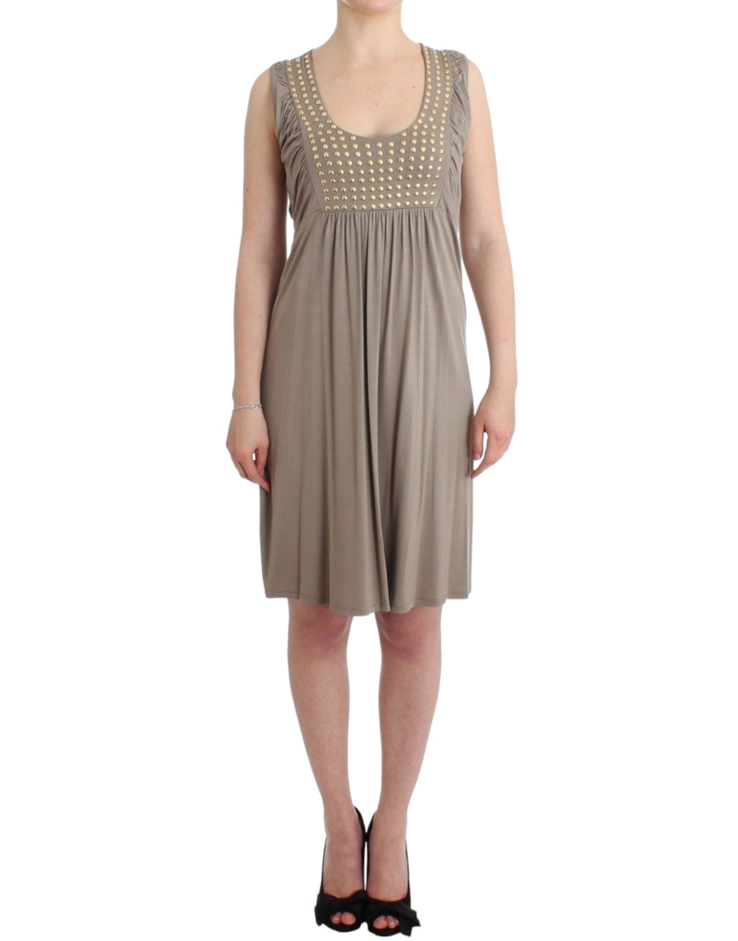 Roccobarocco Studded Sheath Knee-Length Dress in Beige Roccobarocco