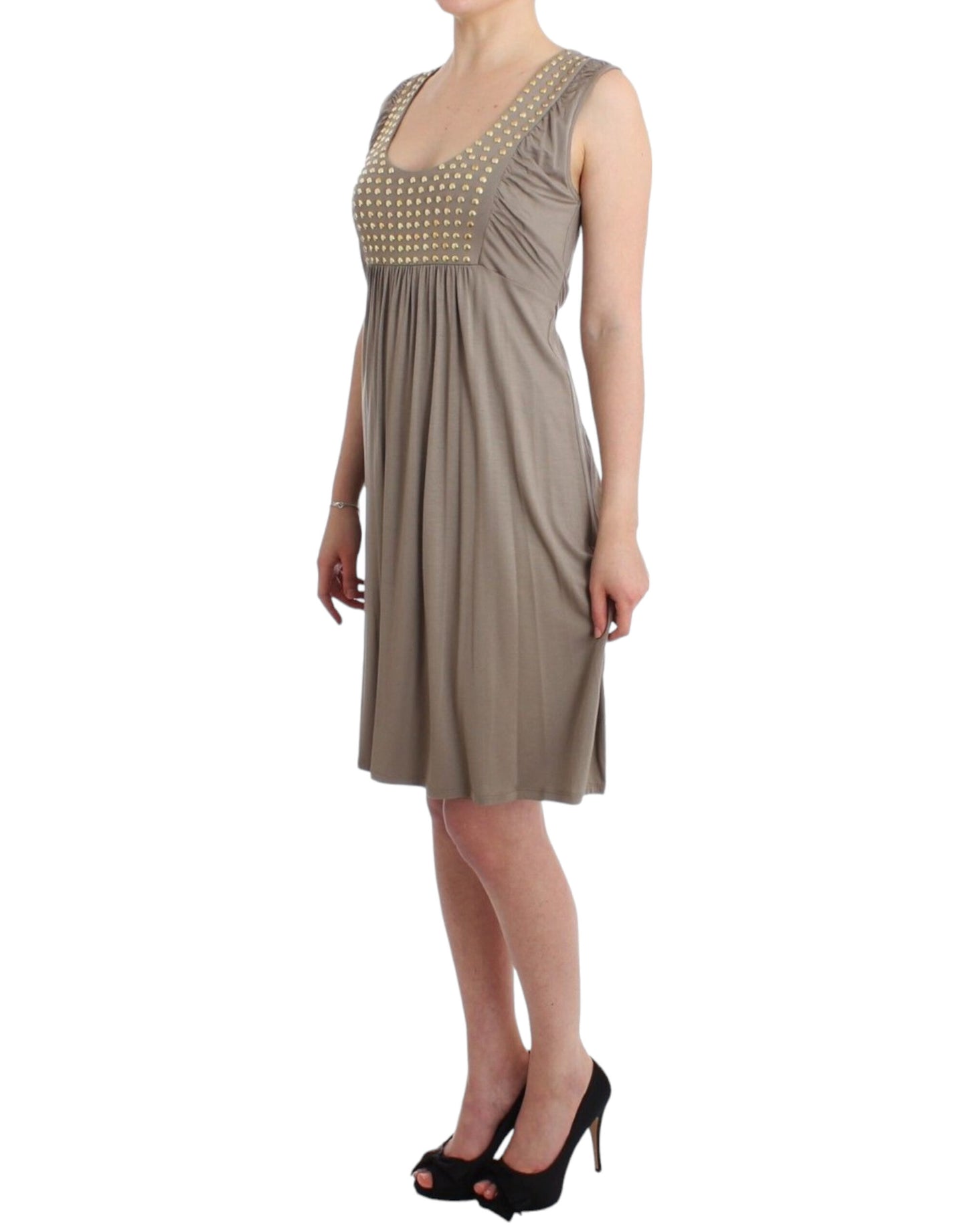 Roccobarocco Studded Sheath Knee-Length Dress in Beige Roccobarocco