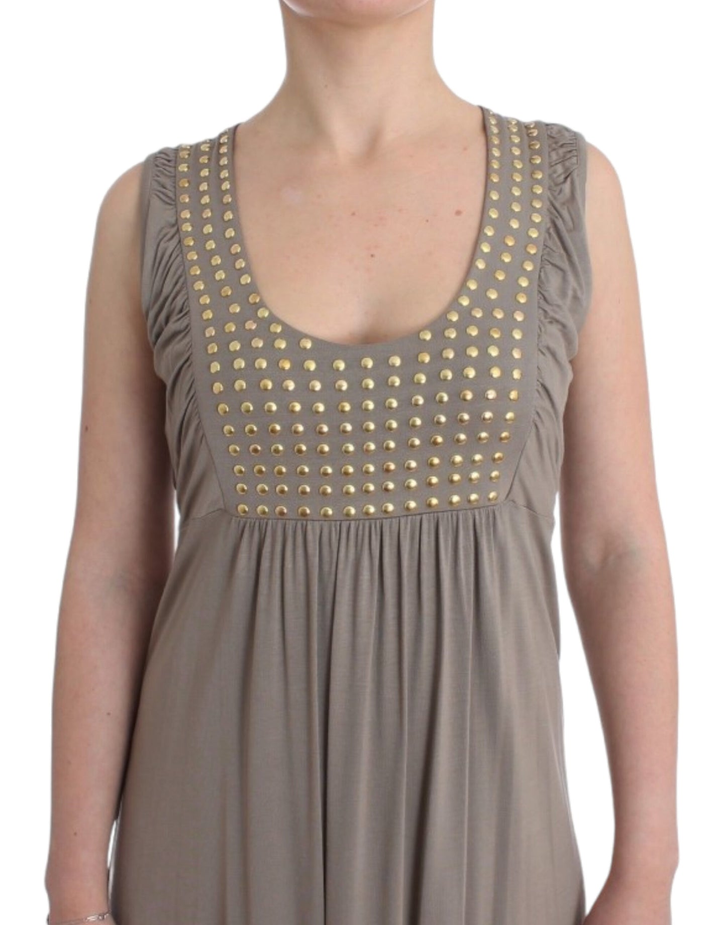 Roccobarocco Studded Sheath Knee-Length Dress in Beige Roccobarocco