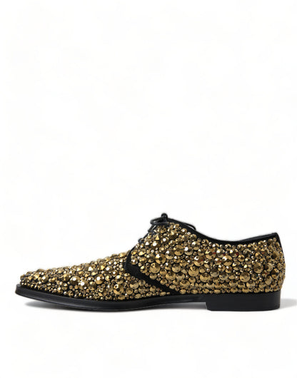 Dolce & Gabbana Elegant Gold Black Suede Derby Dress Shoes Dolce & Gabbana