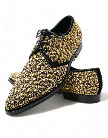 Dolce & Gabbana Elegant Gold Black Suede Derby Dress Shoes Dolce & Gabbana