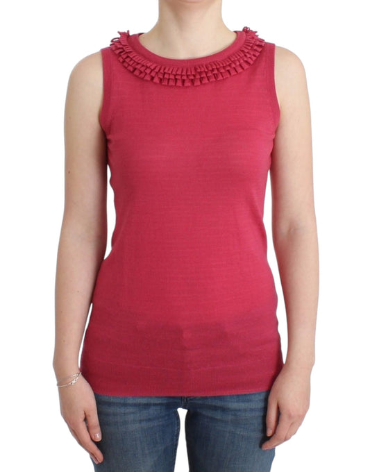 John Galliano Elegant Pink Sleeveless Wool Knit Top John Galliano