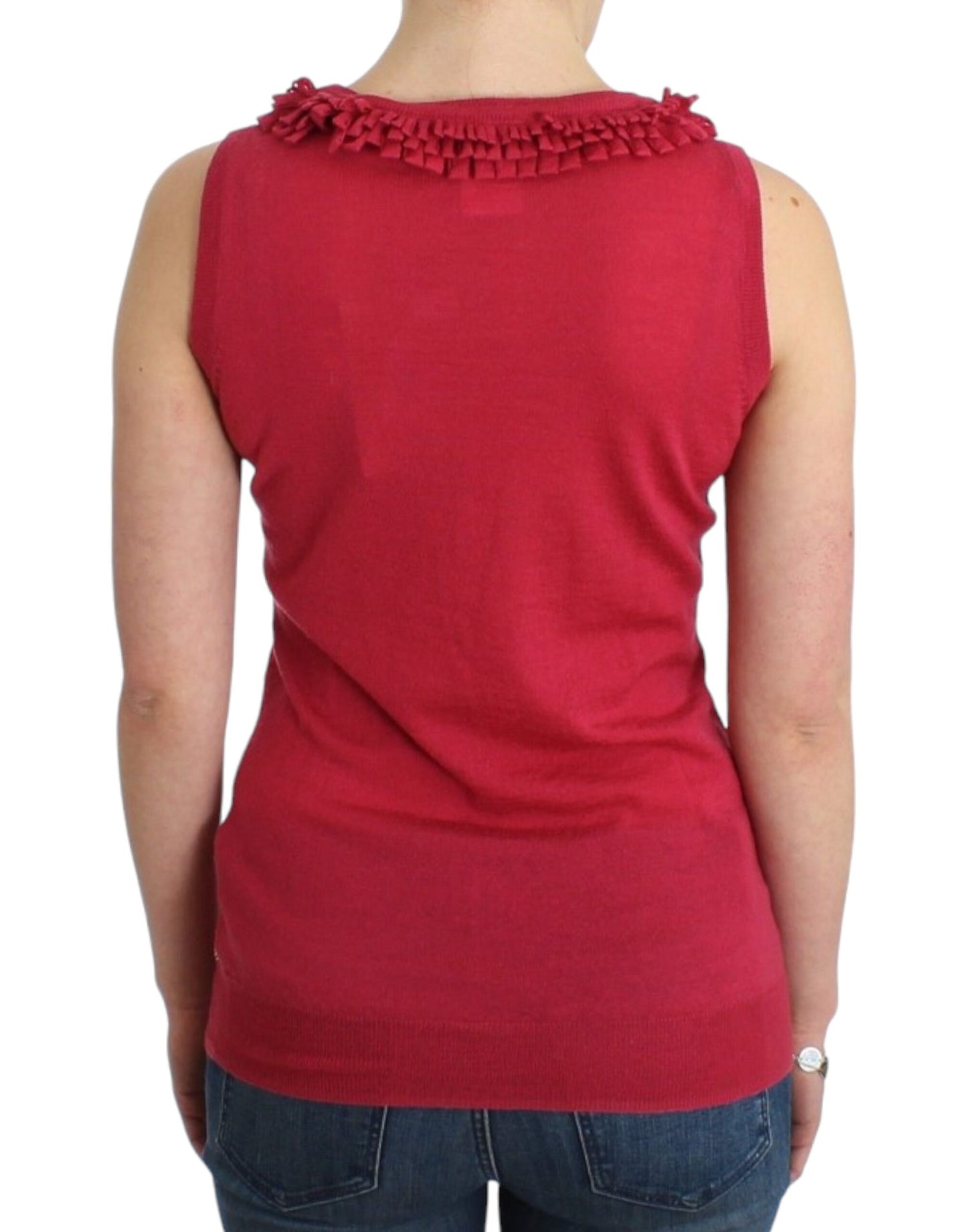 John Galliano Elegant Pink Sleeveless Wool Knit Top John Galliano