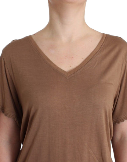 John Galliano Elegant Short-Sleeved Brown Rayon Top John Galliano