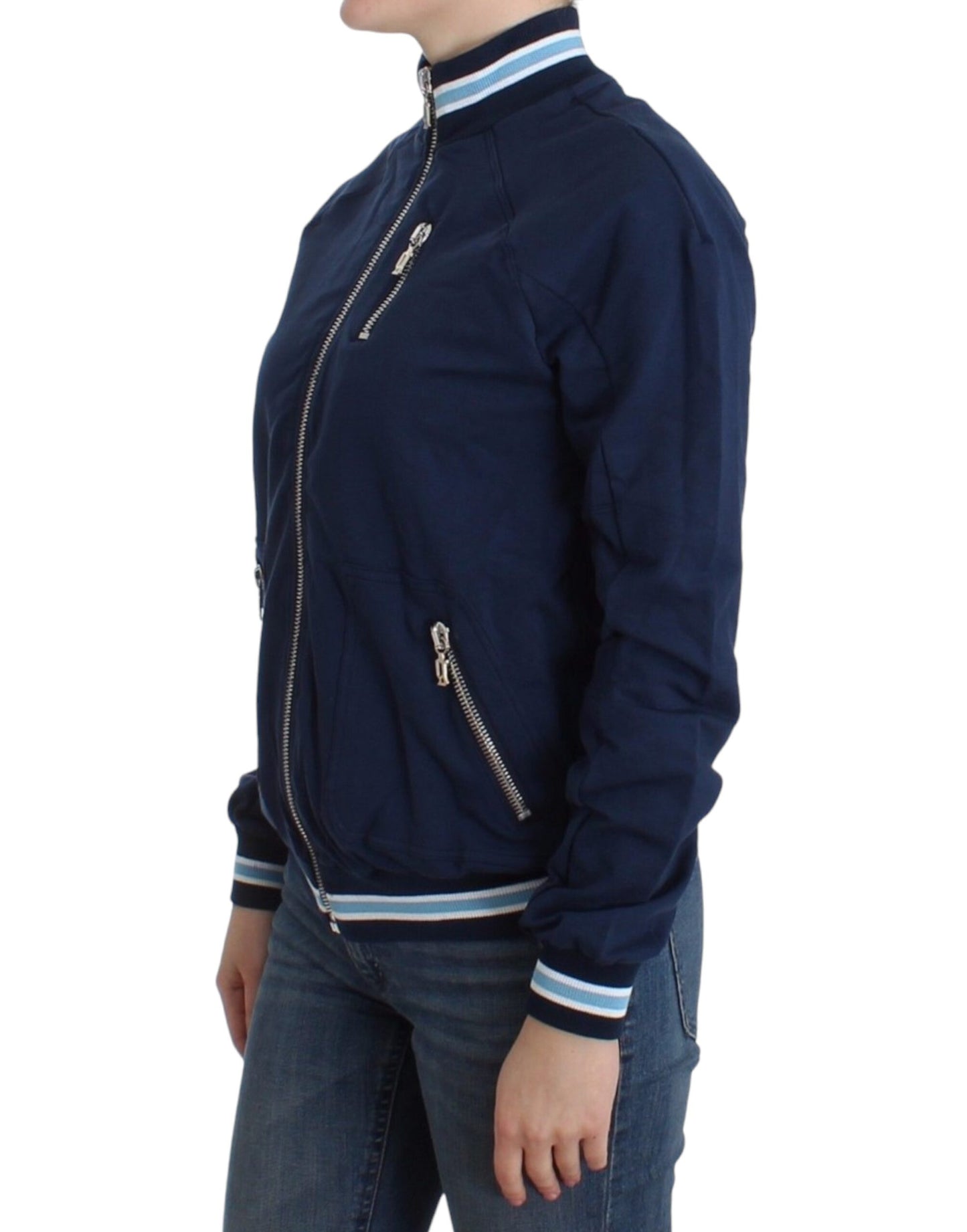 John Galliano Chic Blue Zip Cardigan with Logo Detail John Galliano