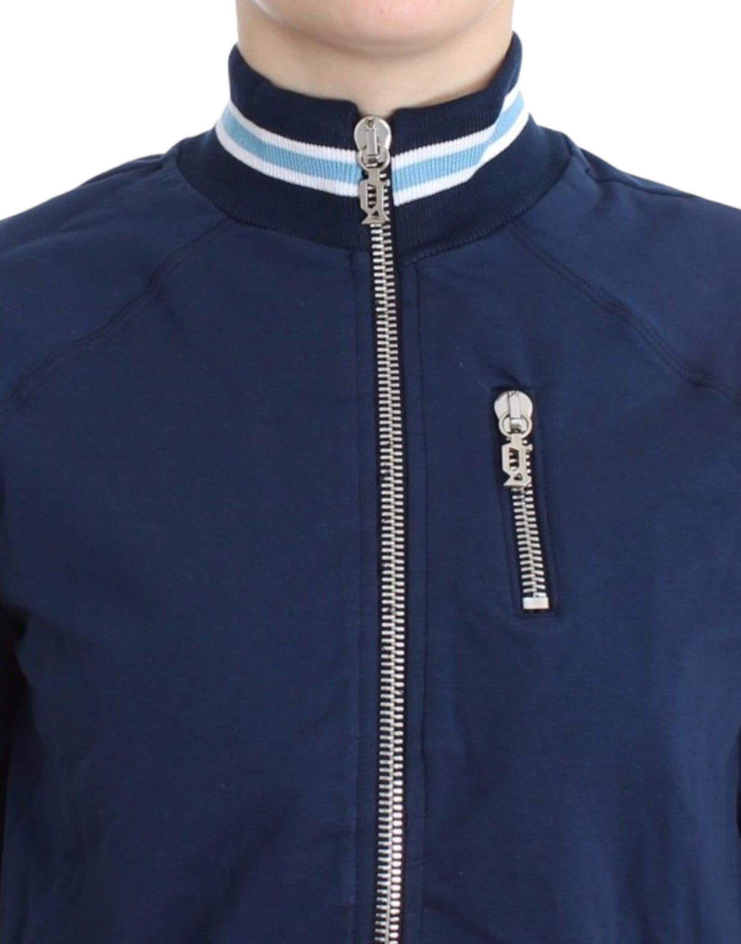 John Galliano Chic Blue Zip Cardigan with Logo Detail John Galliano