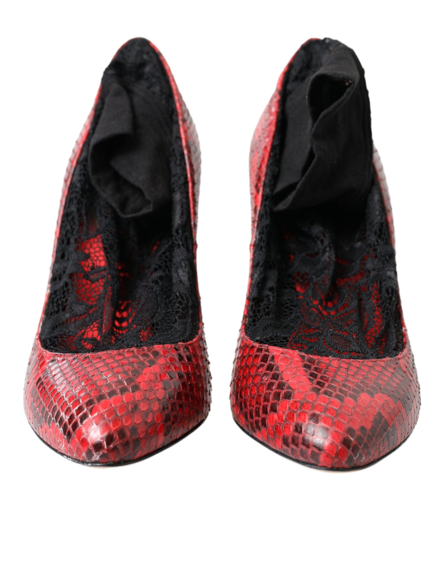 Dolce & Gabbana Red Almond Toe Snakeskin Pumps with Lace Socks Dolce & Gabbana