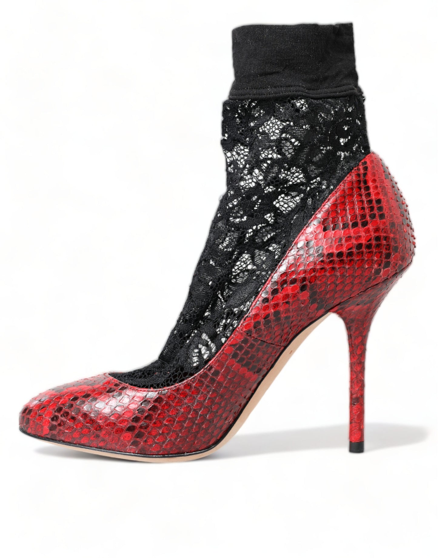 Dolce & Gabbana Red Almond Toe Snakeskin Pumps with Lace Socks Dolce & Gabbana