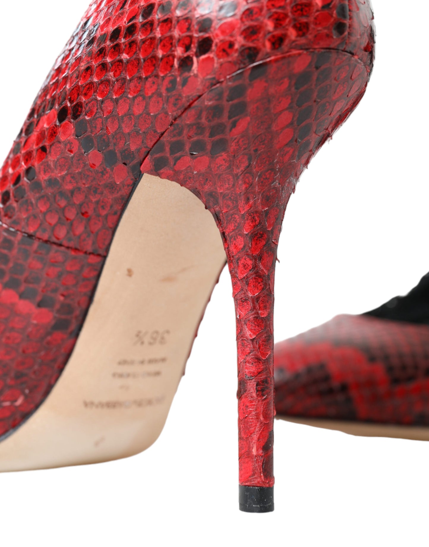 Dolce & Gabbana Red Almond Toe Snakeskin Pumps with Lace Socks Dolce & Gabbana