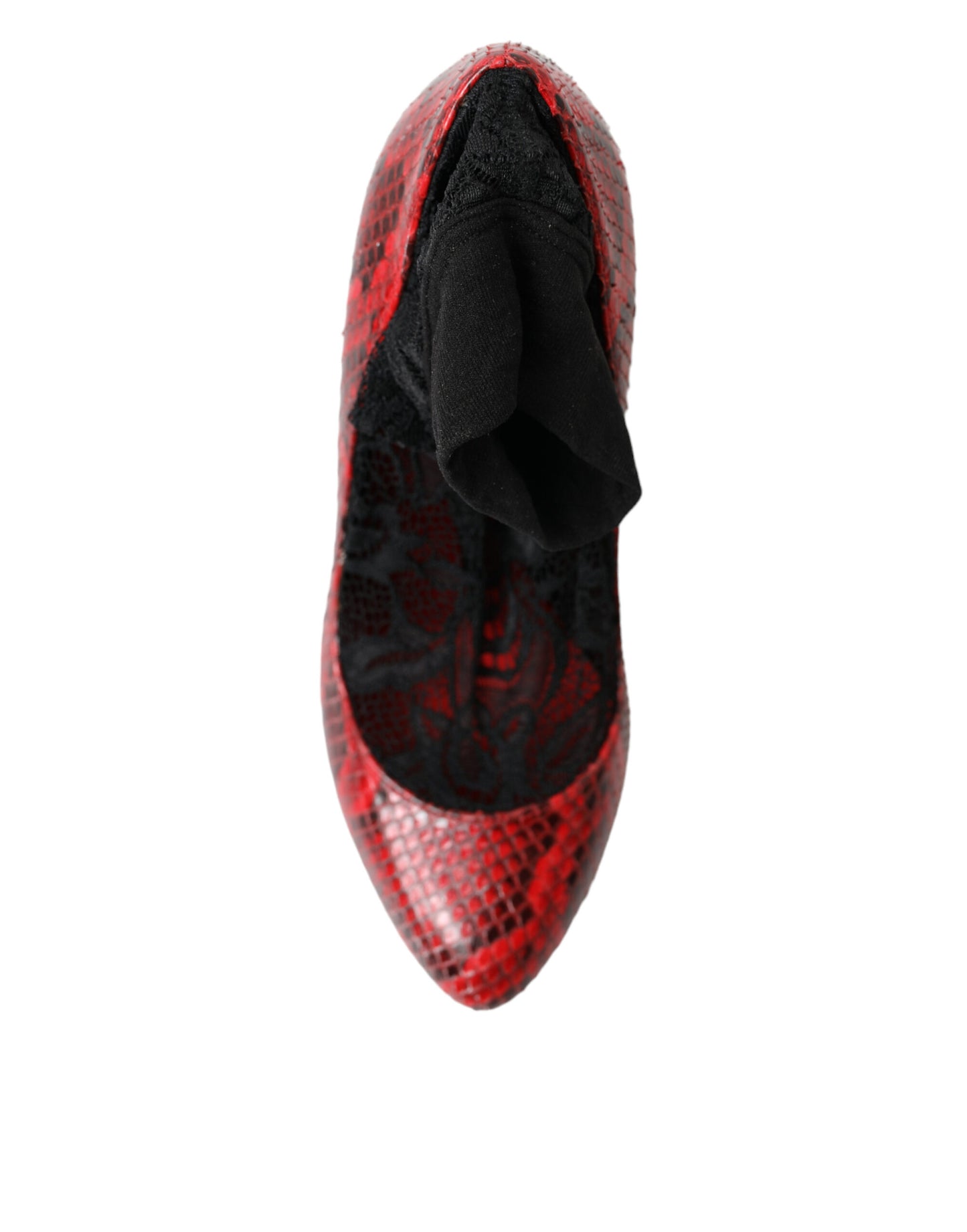 Dolce & Gabbana Red Almond Toe Snakeskin Pumps with Lace Socks Dolce & Gabbana