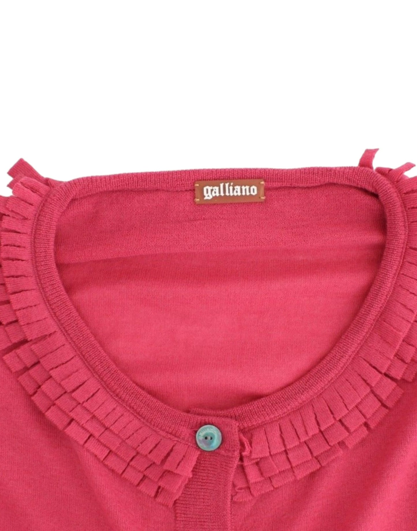 John Galliano Ruffle Detail Wool Cardigan in Pink John Galliano