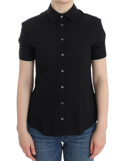 John Galliano Elegant Black Cotton Stretch Shortsleeve Blouse John Galliano