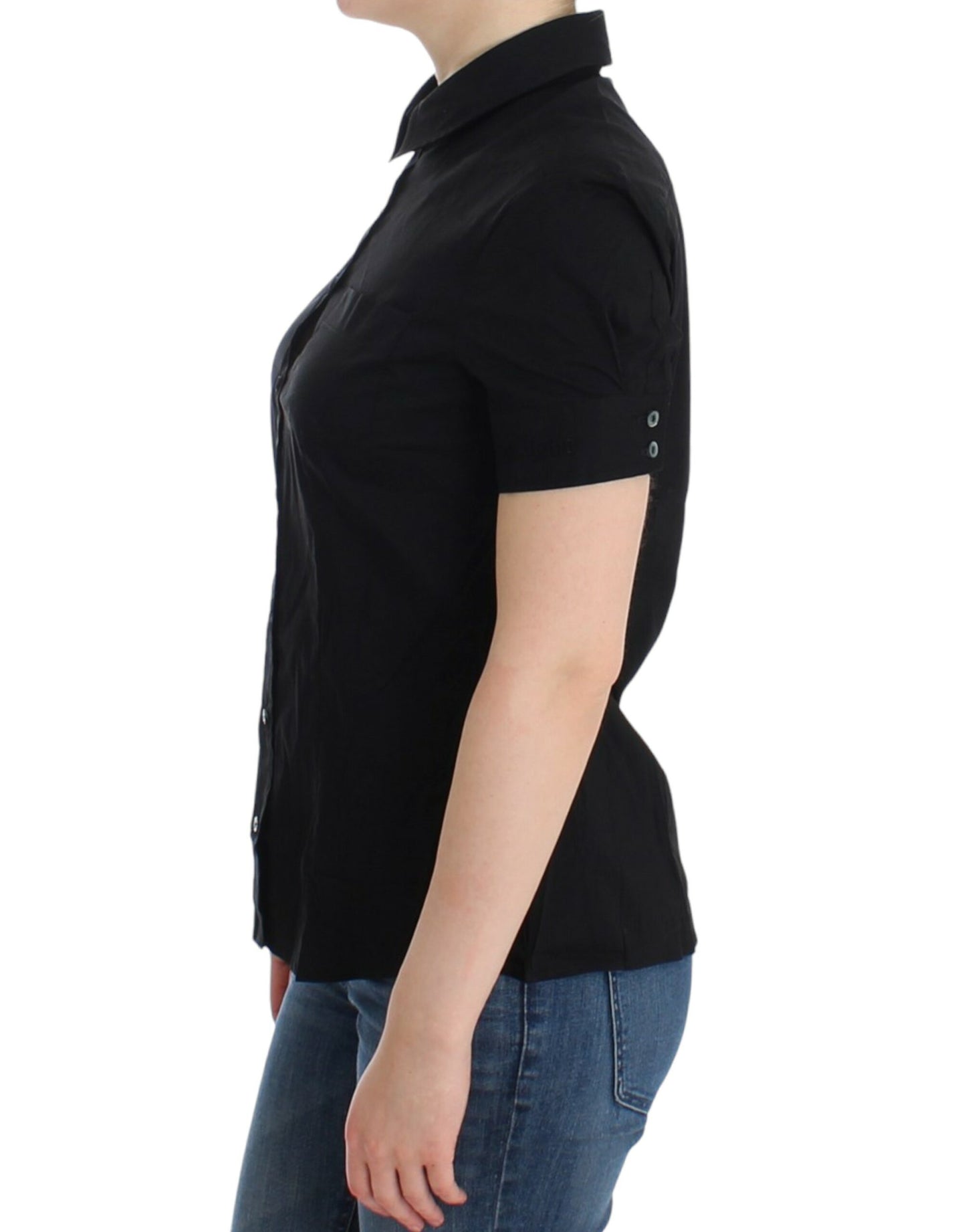 John Galliano Elegant Black Cotton Stretch Shortsleeve Blouse John Galliano