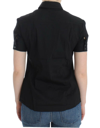 John Galliano Elegant Black Cotton Stretch Shortsleeve Blouse John Galliano