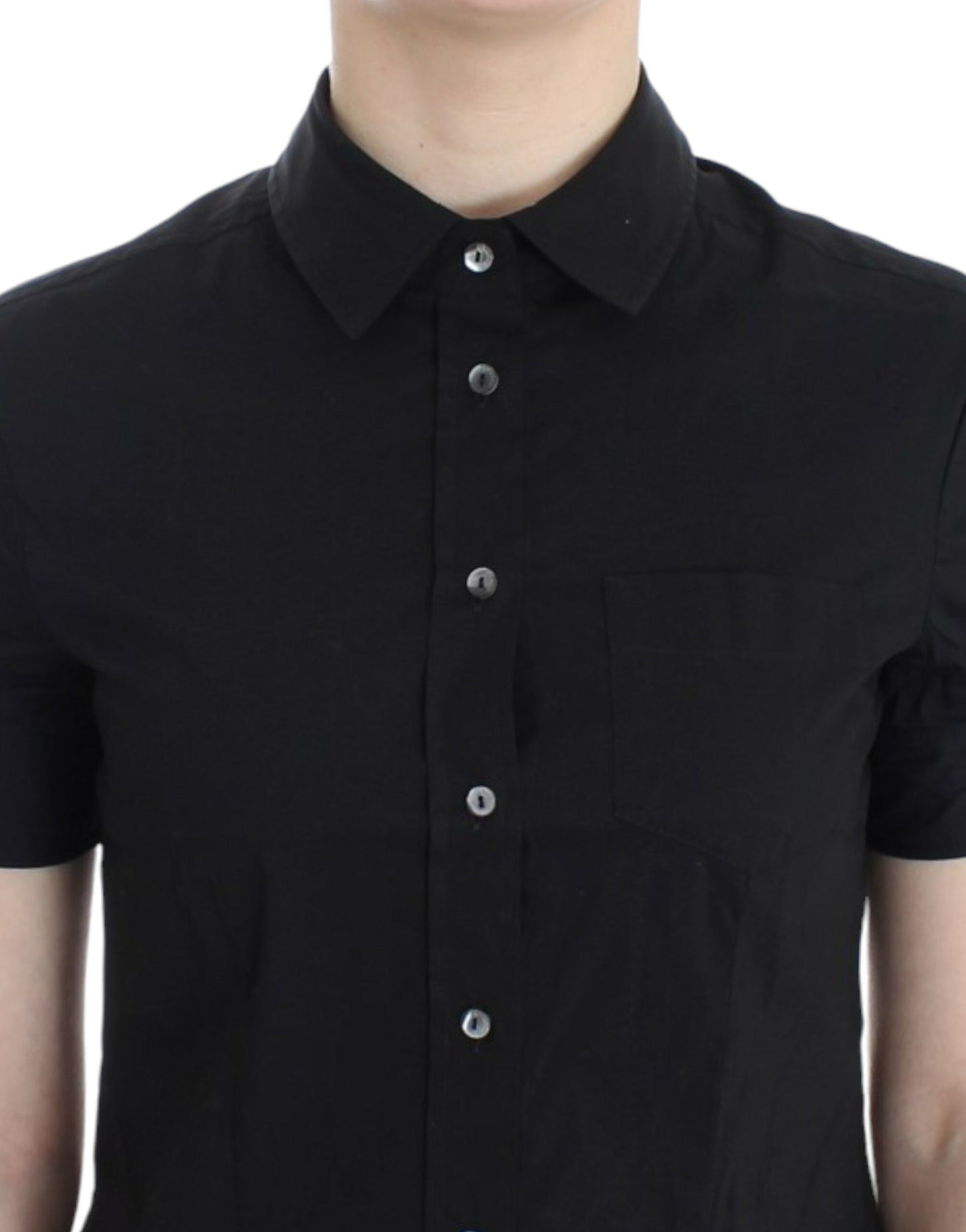 John Galliano Elegant Black Cotton Stretch Shortsleeve Blouse John Galliano