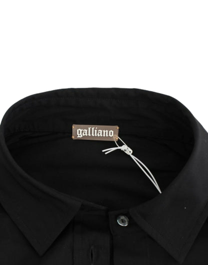 John Galliano Elegant Black Cotton Stretch Shortsleeve Blouse John Galliano