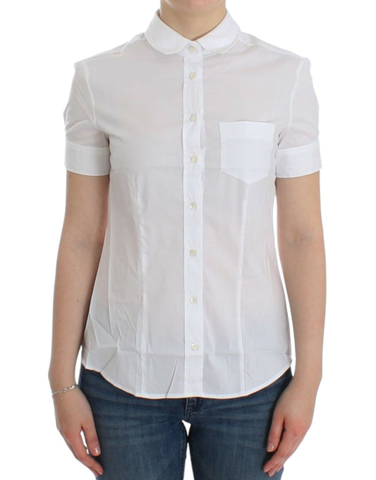 John Galliano Chic White Cotton Blend Shortsleeve Blouse John Galliano