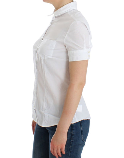 John Galliano Chic White Cotton Blend Shortsleeve Blouse John Galliano