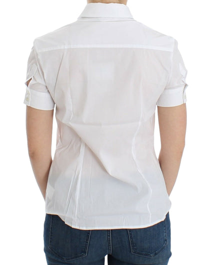 John Galliano Chic White Cotton Blend Shortsleeve Blouse John Galliano