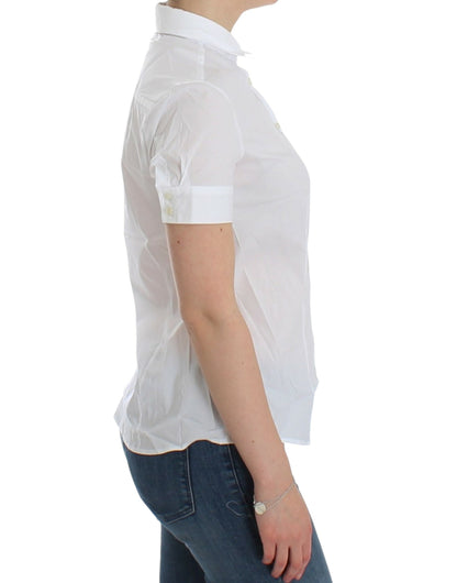 John Galliano Chic White Cotton Blend Shortsleeve Blouse John Galliano